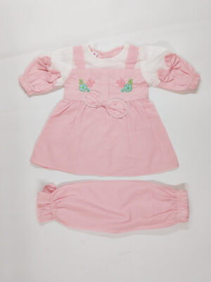 frock pink cotton flower bow (4)