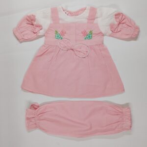frock pink cotton flower bow (4)