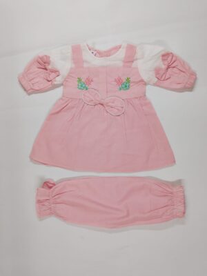 frock pink cotton flower bow (4)