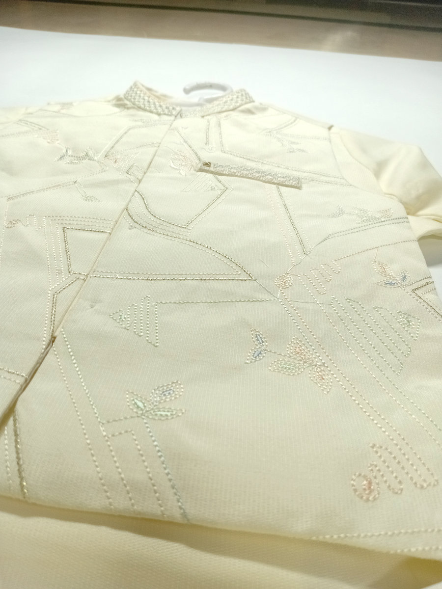 shalwar kameez waistcoat 3pc cream minimalist embroidery (4) shalwar kameez waistcoat 3pc cream minimalist embroidery (4)