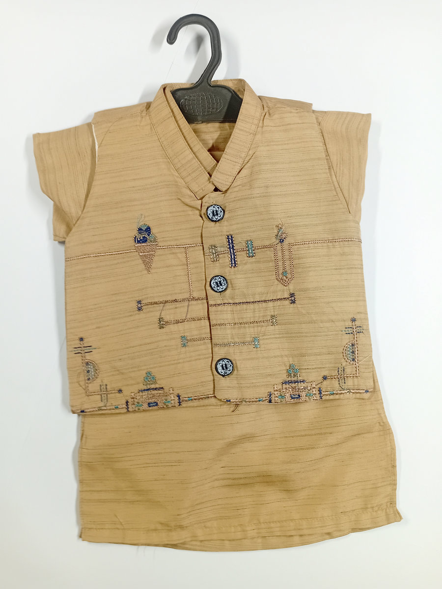 shalwar kameez waistcoat shine baby embroided brown (1) shalwar kameez waistcoat shine baby embroided brown (1)