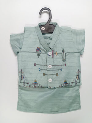 shalwar kameez waistcoat shine baby embroided green (2)